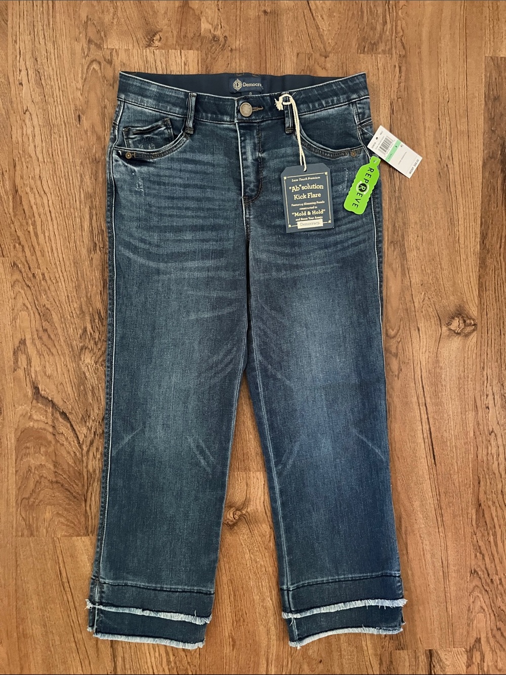 NWT Democracy Ab Solution Double Layer Fray Hem Kick Flare Jeans